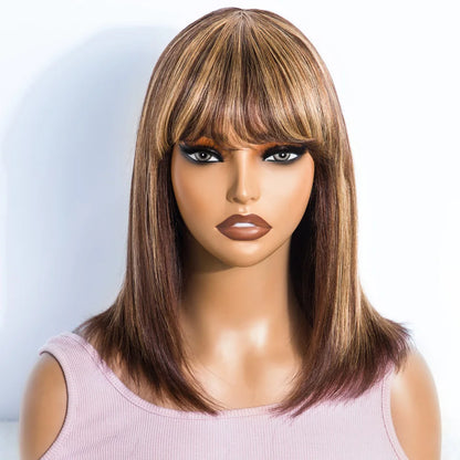 HAIR - Chic Short Real Human Hair Wig with Bangs, Pixie Cut Brazilian Hair Wigs, suitable for all occasions, are available in nine (9) colors and are ten (10) inches long. They are easy to maintain, style, trim, and care for.