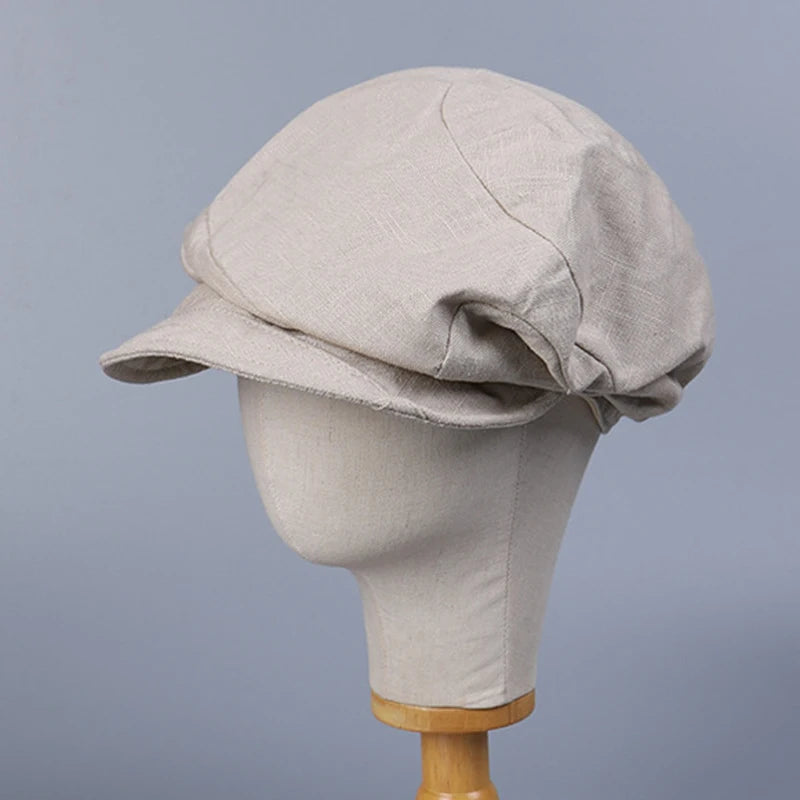 HAT - Newsboy Hat Women Octagonal Cap, Linen Breathable Lightweight Outdoor Casual.