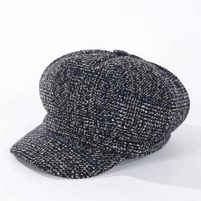 HAT -  Newsboy Cap, Six Colors, Thickened Plaid Woolen Octagonal Hat with Brim for Shade.