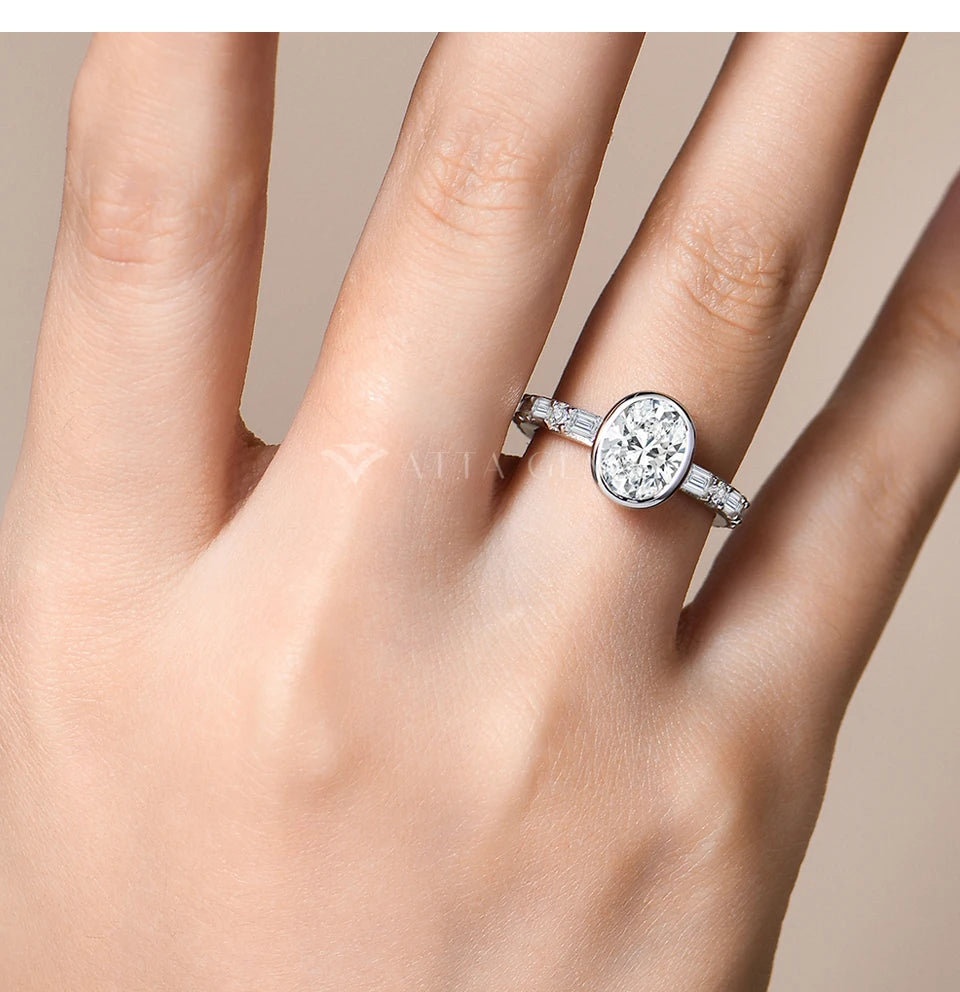 RINGS - Elegant Moissanite Diamond Fashion Rings, crafted in .925 Sterling Silver, are available with either White or Gold plating. Each ring features a dazzling oval-cut 2.0-carat Moissanite diamond stone that radiates sparkle.