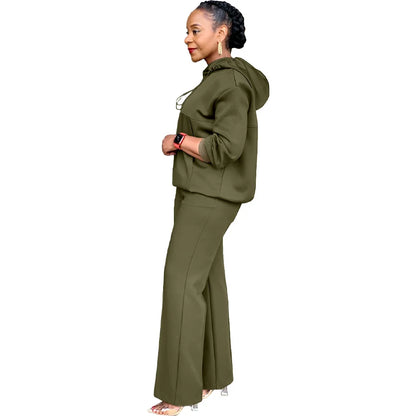 Sweatshirts Two Pieces Set Women Hooded Half Zipper Top Pants Suit Elastic Waist Trousers Sports Pockets Casual Elegant Lady