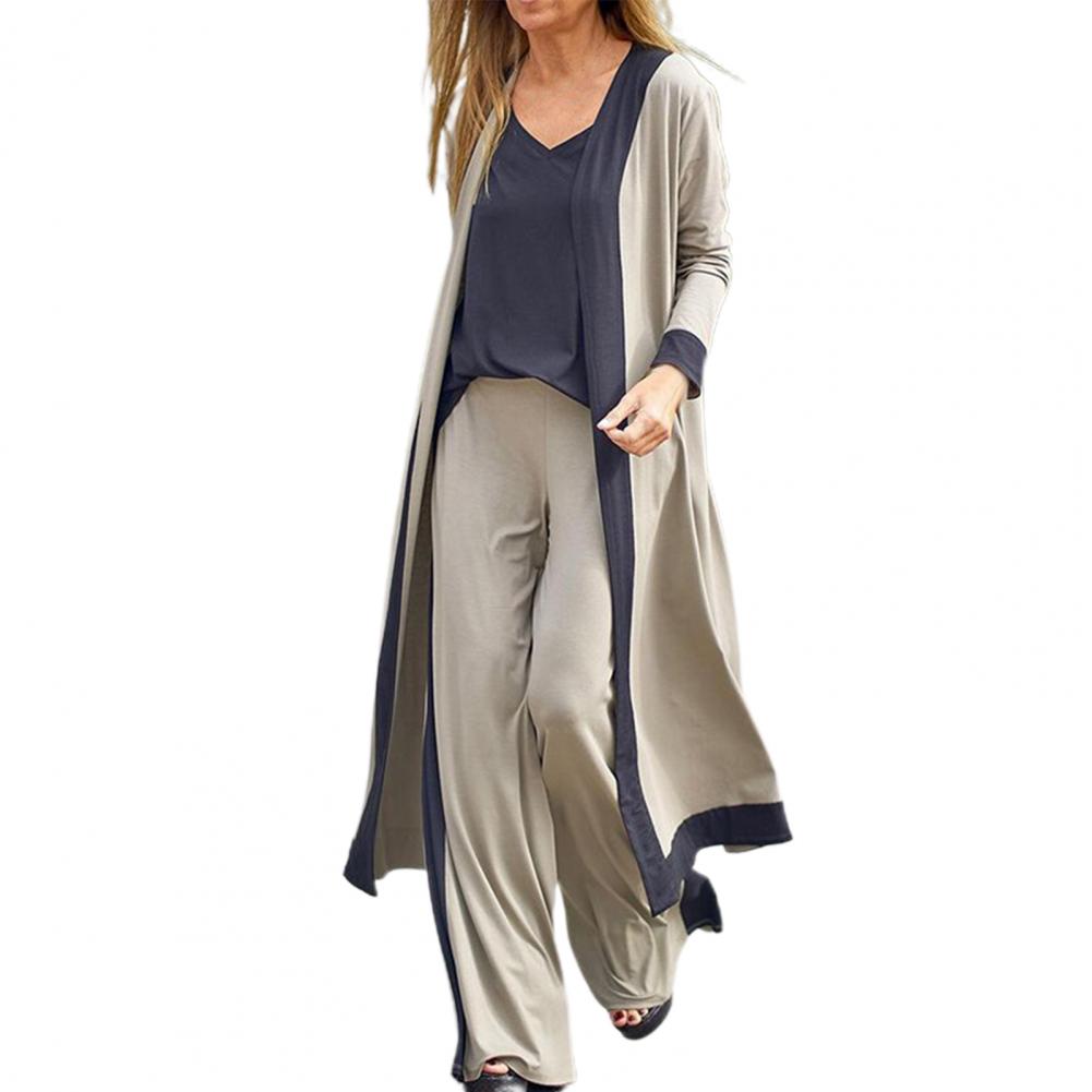 SETS - Sporty elegance in a Three-Piece Set. Women's Outfit Long Cardigan Sling Top, Wide Leg Pants, Camisole Top. This three-piece set's beautiful color block design ensures that it is stylish and far from monotonous. The lo