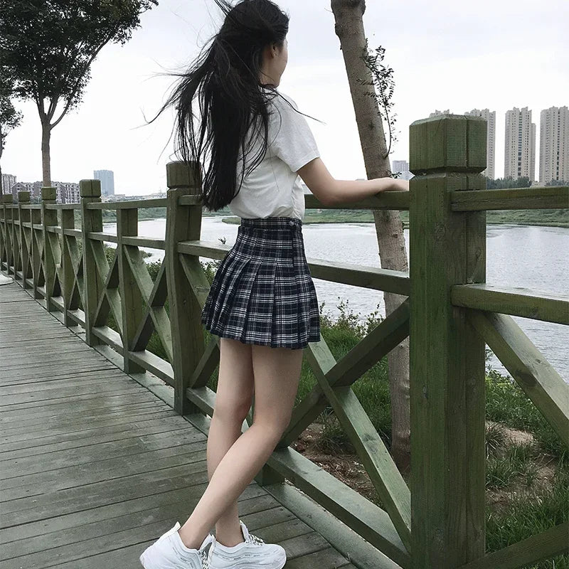 Preppy Style Plaid Skirts Mini Cute Pleated Design.