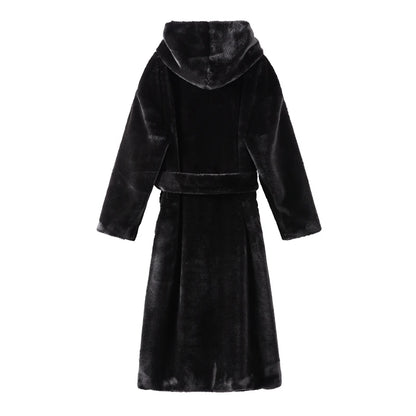 FAUX FUR COAT - Soft and Thick Imitation Mink Fur Coat, Black Hooded, Warm and Comfortable.