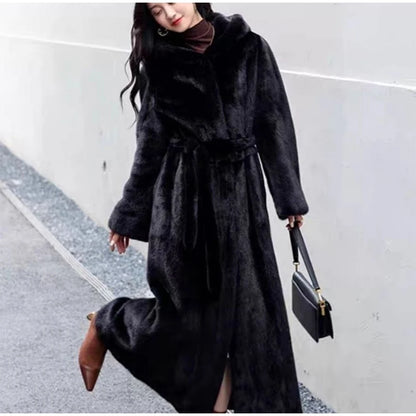 FAUX FUR COAT - Soft and Thick Imitation Mink Fur Coat, Black Hooded, Warm and Comfortable.