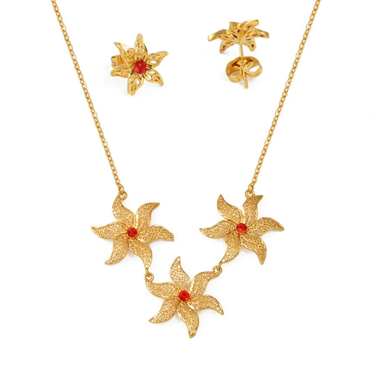 SETS - Fashion jewelry, 45CM Flower Necklace, and Earrings Set Design.