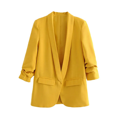 BLAZER JACKET - Divas Chic Vintage Casual Open Blazer Coat,  Long Pleated Sleeves, Flap Pockets