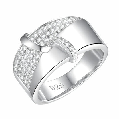 RINGS - Finger Band Ring, .925 Sterling Silver, Zircon Accent Design