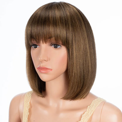 HAIR - Chic Short Real Human Hair Wig with Bangs, Pixie Cut Brazilian Hair Wigs, suitable for all occasions, are available in nine (9) colors and are ten (10) inches long. They are easy to maintain, style, trim, and care for.