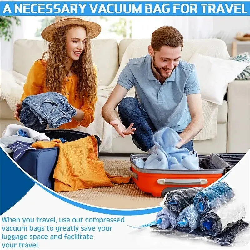 TRAVEL - Compression Bags , No Pump Needed, Roll Up Travel Space Saver Storage Bags, Land, Air Road and Cruise Ship Essentials  Packing-Organizer