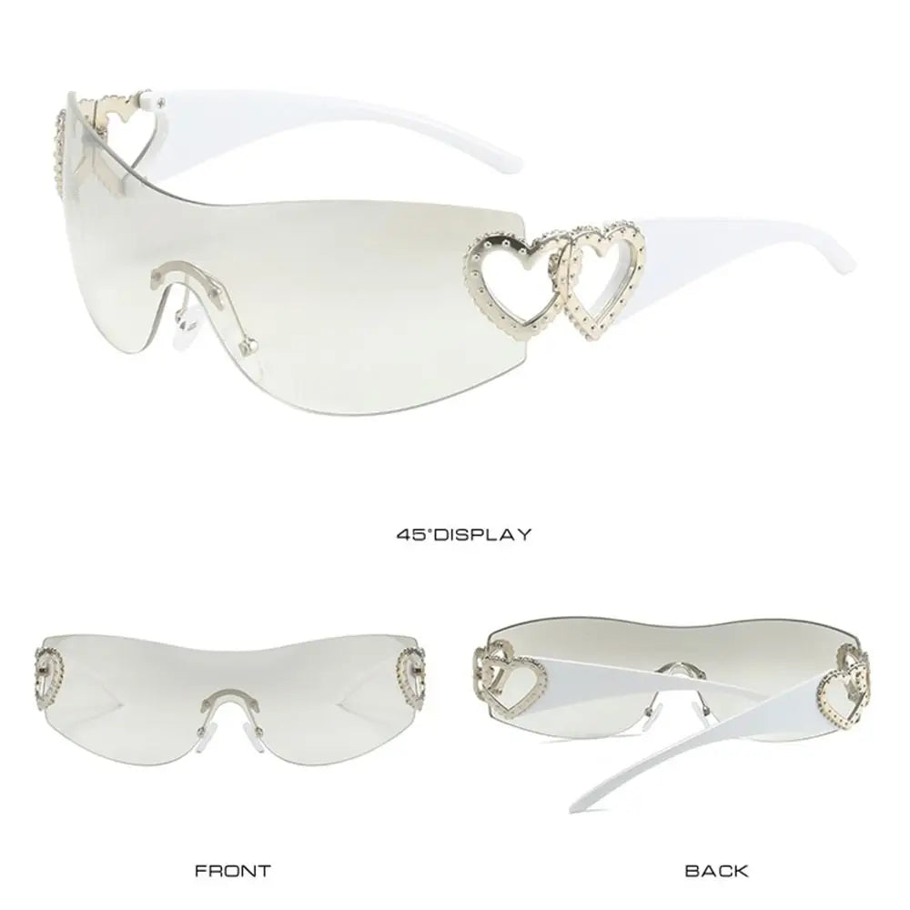 SUNGLASSES - Rimless Y2K Sunglasses, Trendy Gradient Wrap Around Punk One Piece Goggles, Oversized Fashion Shades.