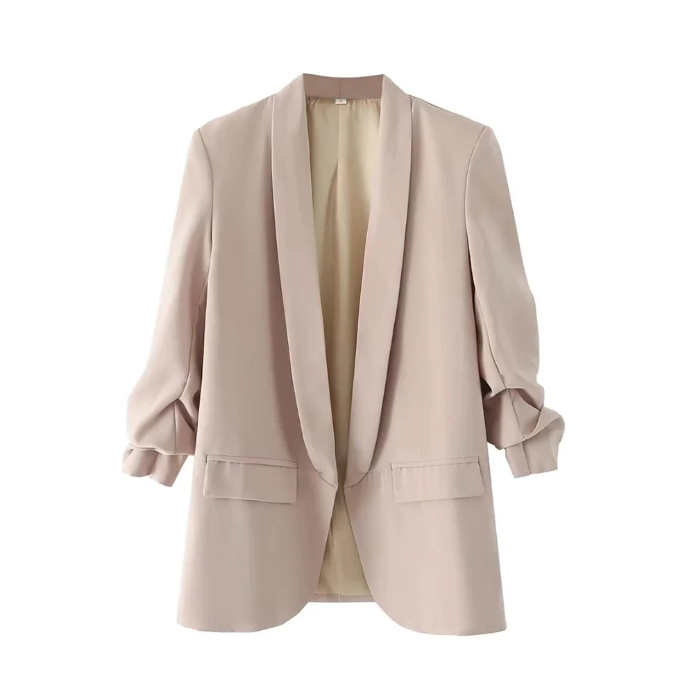 BLAZER JACKET - Divas Chic Vintage Casual Open Blazer Coat,  Long Pleated Sleeves, Flap Pockets