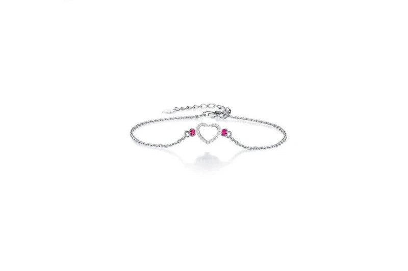 FJ BRACELET - Romantic Solid 18k White Gold Certified Diamond Bracelet, SI/H Full Cut Natural Diamonds & Ruby Design.