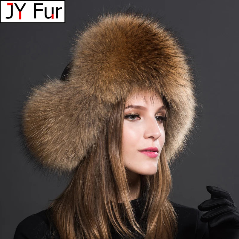 HATS - Warm Natural Raccoon Ushanka Fur Hat, Thick Warm Ears and lining.