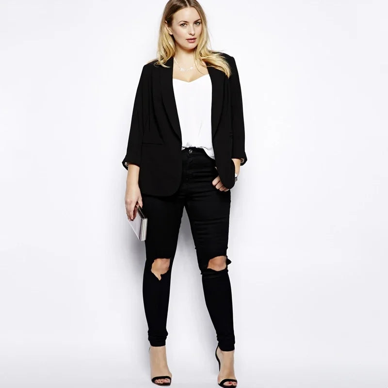 BLAZER - Curvy Divas Apparel, Shawl Collar Casual Blazer, Long Rolling Sleeve, Pocket Solid Black