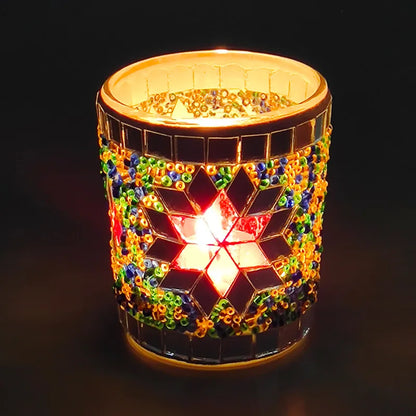 Candle Holders - Handmade Mosaic Stained Glass Candle Holders Gorgeous Short Eye Catching Tea Light Holder for Christmas and Holidays Decor