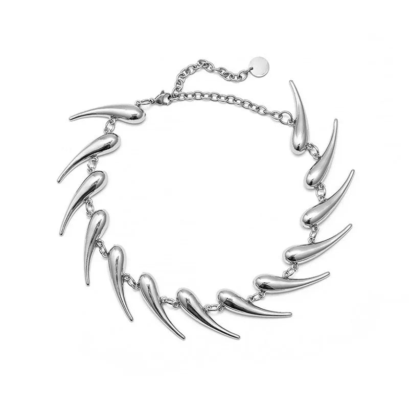 NECKLACE - Stainless Steel Chains Rivet Choker Necklace,  Hip-hop Punk Wolf Tooth Jewelry.