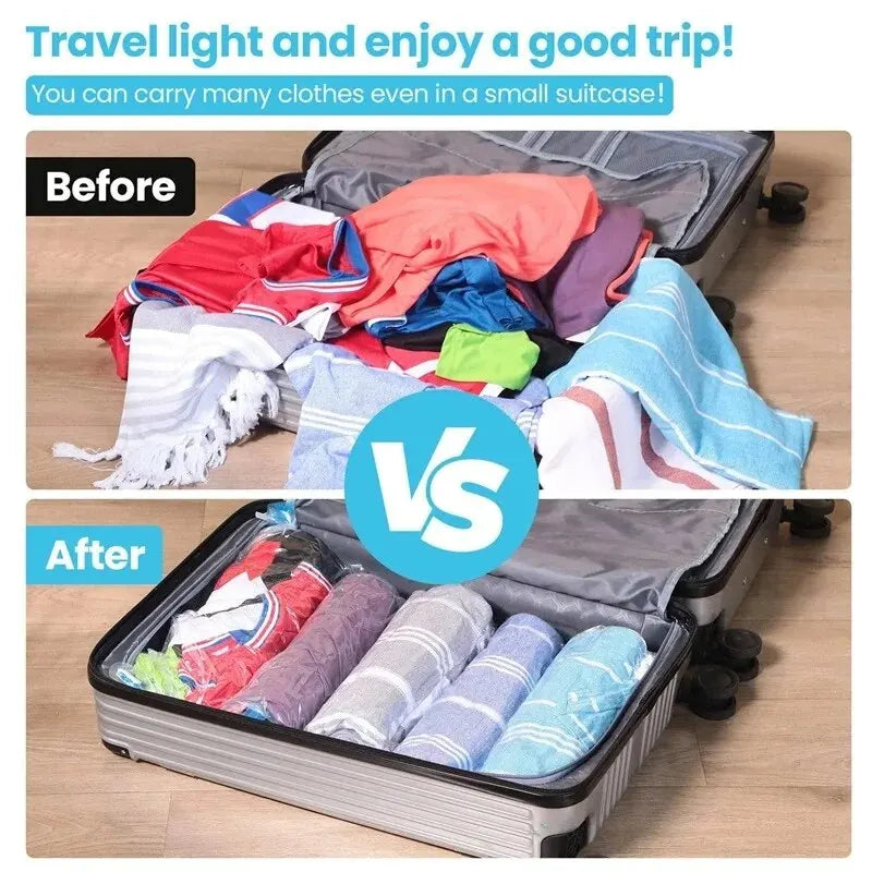 TRAVEL - Compression Bags , No Pump Needed, Roll Up Travel Space Saver Storage Bags, Land, Air Road and Cruise Ship Essentials  Packing-Organizer