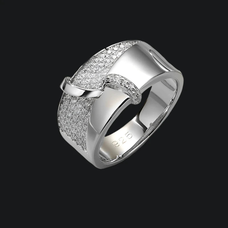 RINGS - Finger Band Ring, .925 Sterling Silver, Zircon Accent Design