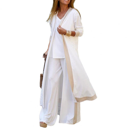 SETS - Sporty elegance in a Three-Piece Set. Women's Outfit Long Cardigan Sling Top, Wide Leg Pants, Camisole Top. This three-piece set's beautiful color block design ensures that it is stylish and far from monotonous. The lo