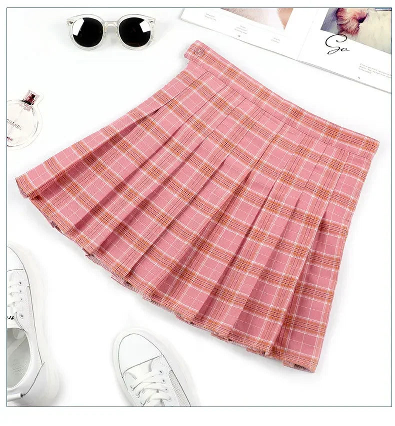 Preppy Style Plaid Skirts Mini Cute Pleated Design.