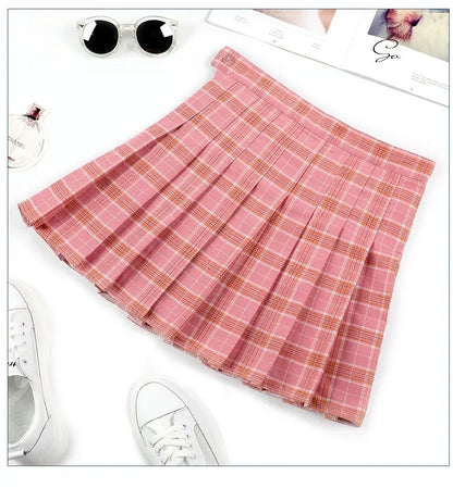 Preppy Style Plaid Skirts Mini Cute Pleated Design.