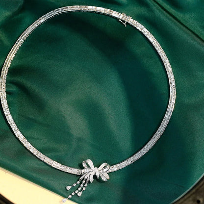 FJ NECKLACE - Stunning 18K White Gold Bowknot Necklace, Accented with Real Diamonds, 7.8caret. H SI Charm Jewelry