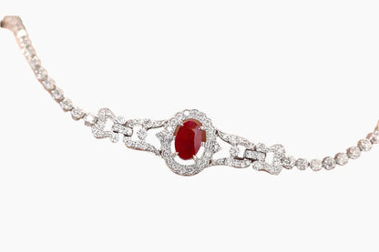 FJ BRACELETS - Elegant 100% 18K White Gold Bracelet, Romantic Style Natural Ruby and Luxury Diamond Jewelry.