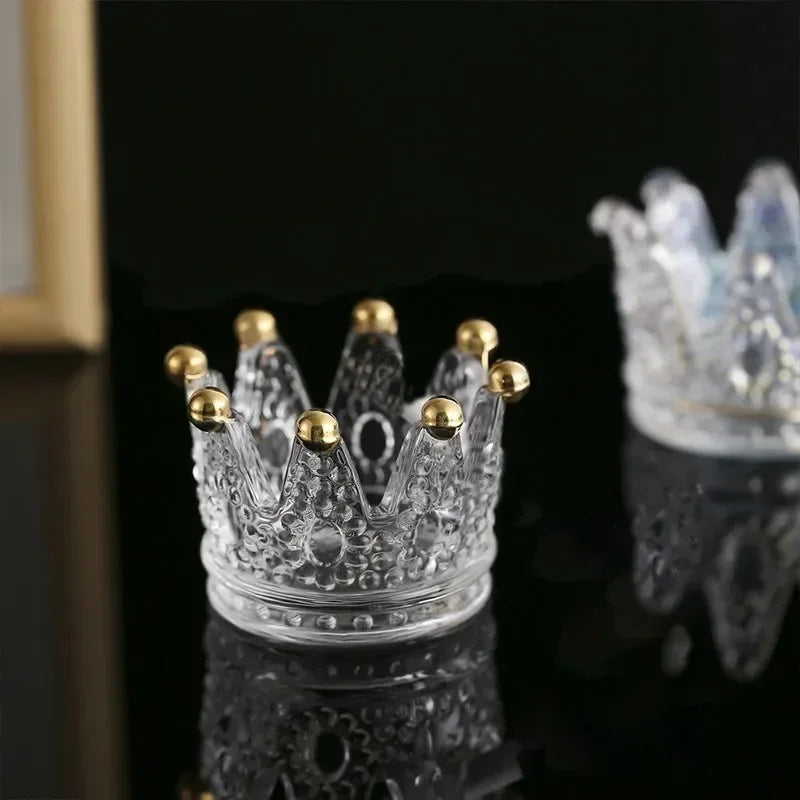 CANDLE HOLDER - 1PC European Crystal Crown Glass Tealight Candle Holder.