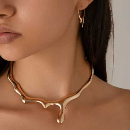 NECKLACE - Lava Water Drop Liquid Metal Collar, Four Designs, Two Colors,Simple Round Irregular Choker.