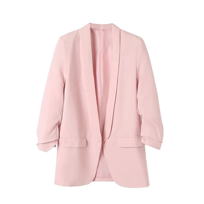 TRAF Women Fashion Office Wear Open Blazer Coat Vintage Long Pleated Sleeves Flap Pockets Female Outerwear Chic Tops