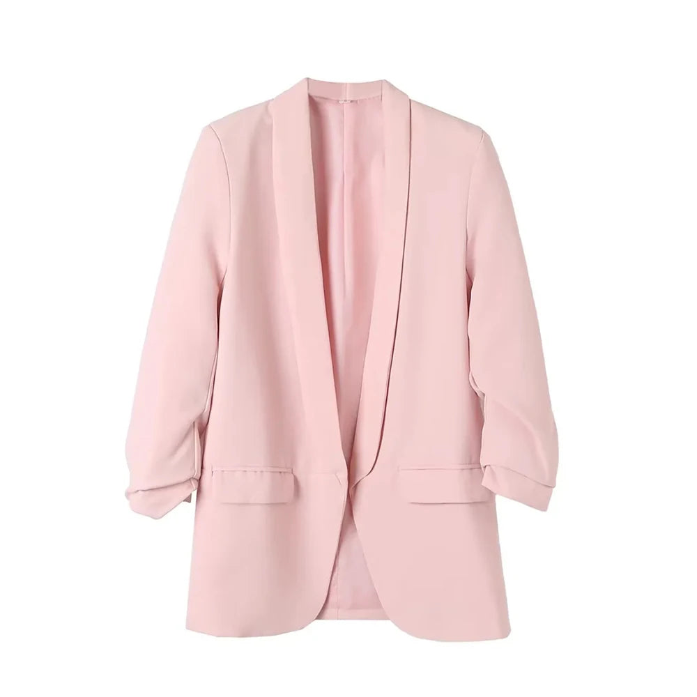 BLAZER JACKET - Divas Chic Vintage Casual Open Blazer Coat,  Long Pleated Sleeves, Flap Pockets