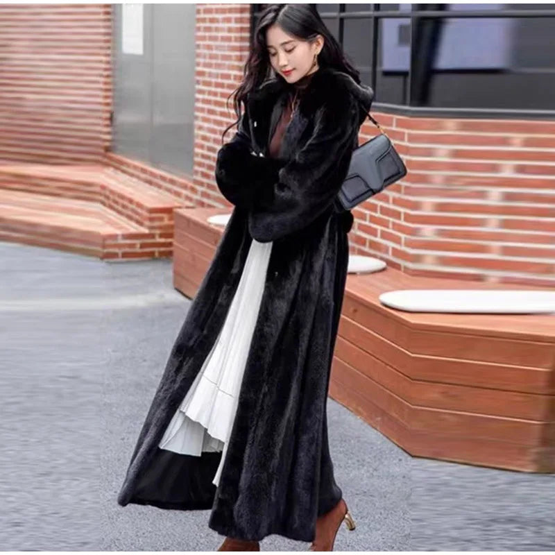 FAUX FUR COAT - Soft and Thick Imitation Mink Fur Coat, Black Hooded, Warm and Comfortable.