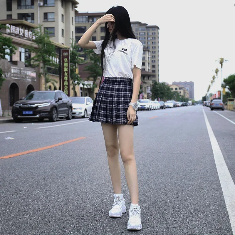 Preppy Style Plaid Skirts Mini Cute Pleated Design.