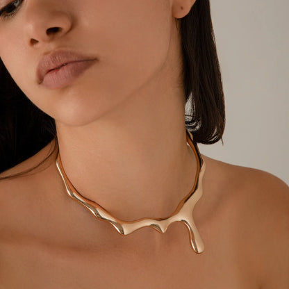 NECKLACE - Lava Water Drop Liquid Metal Collar, Four Designs, Two Colors,Simple Round Irregular Choker.