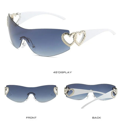 SUNGLASSES - Rimless Y2K Sunglasses, Trendy Gradient Wrap Around Punk One Piece Goggles, Oversized Fashion Shades.