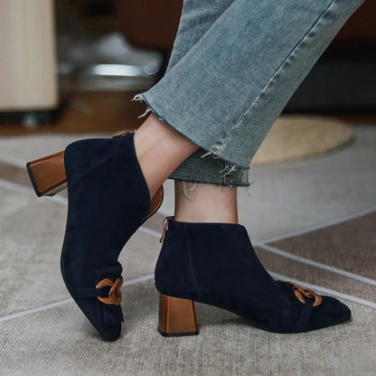 HOT SALES Autumn/Winter Women Boots Sheep Suade Round Toe Square Mid-Heel Ankle Boots Tassel Zipper Fashion Office Ladies Shoes