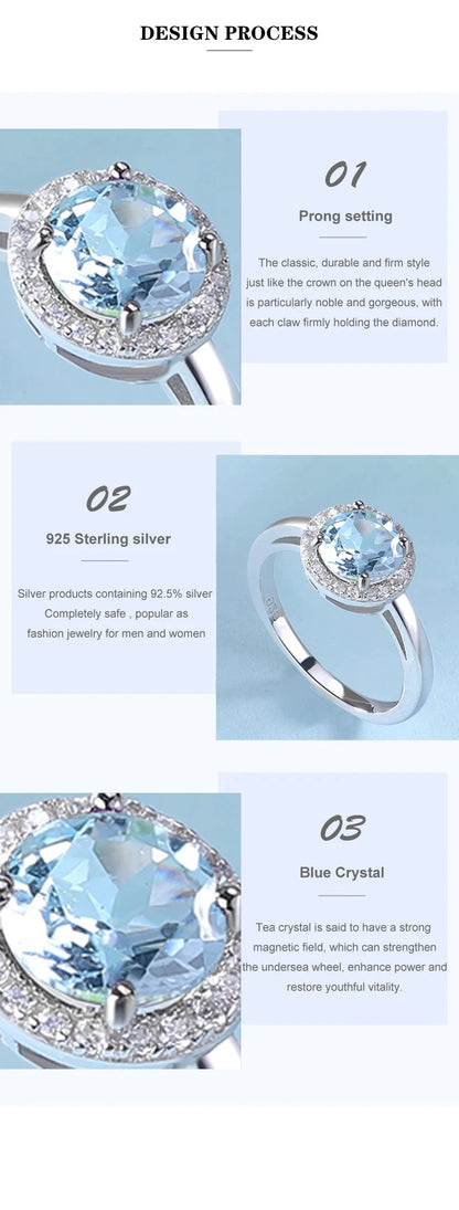 RINGS - Elegant Natural Sky Blue Topaz, .925 Sterling Silver, Vintage Gemstone.