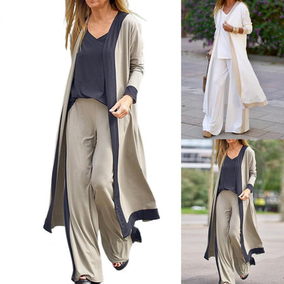 SETS - Sporty elegance in a Three-Piece Set. Women's Outfit Long Cardigan Sling Top, Wide Leg Pants, Camisole Top. This three-piece set's beautiful color block design ensures that it is stylish and far from monotonous. The lo