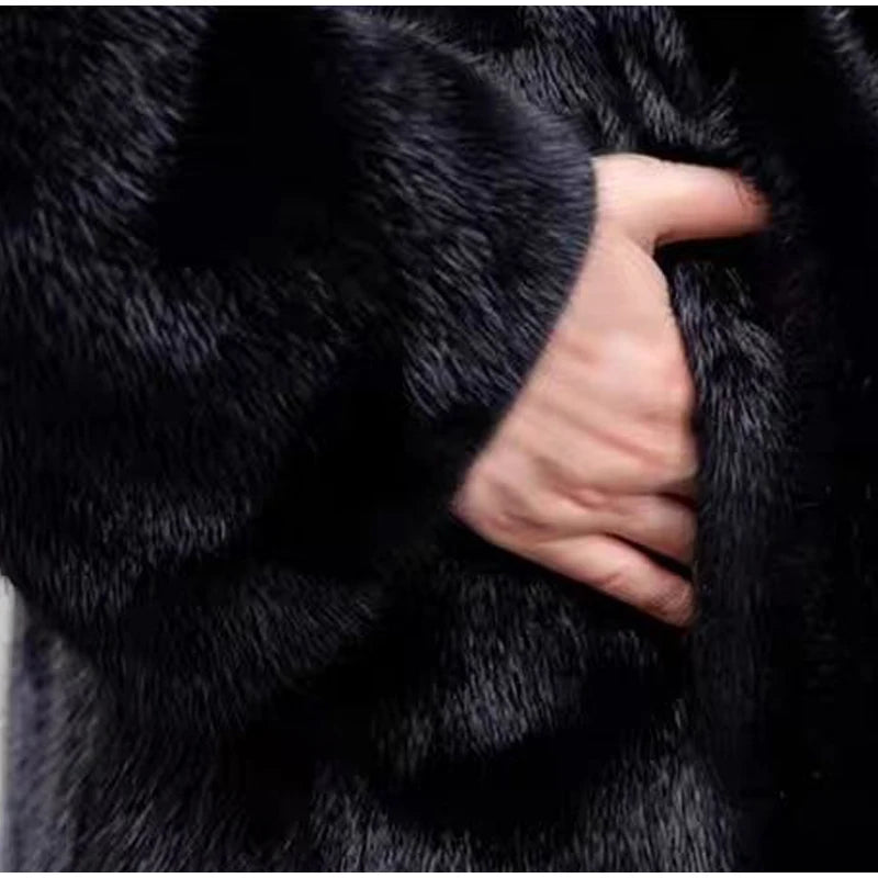 FAUX FUR COAT - Soft and Thick Imitation Mink Fur Coat, Black Hooded, Warm and Comfortable.