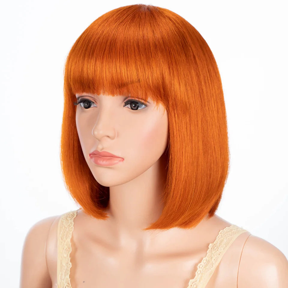 HAIR - Chic Short Real Human Hair Wig with Bangs, Pixie Cut Brazilian Hair Wigs, suitable for all occasions, are available in nine (9) colors and are ten (10) inches long. They are easy to maintain, style, trim, and care for.