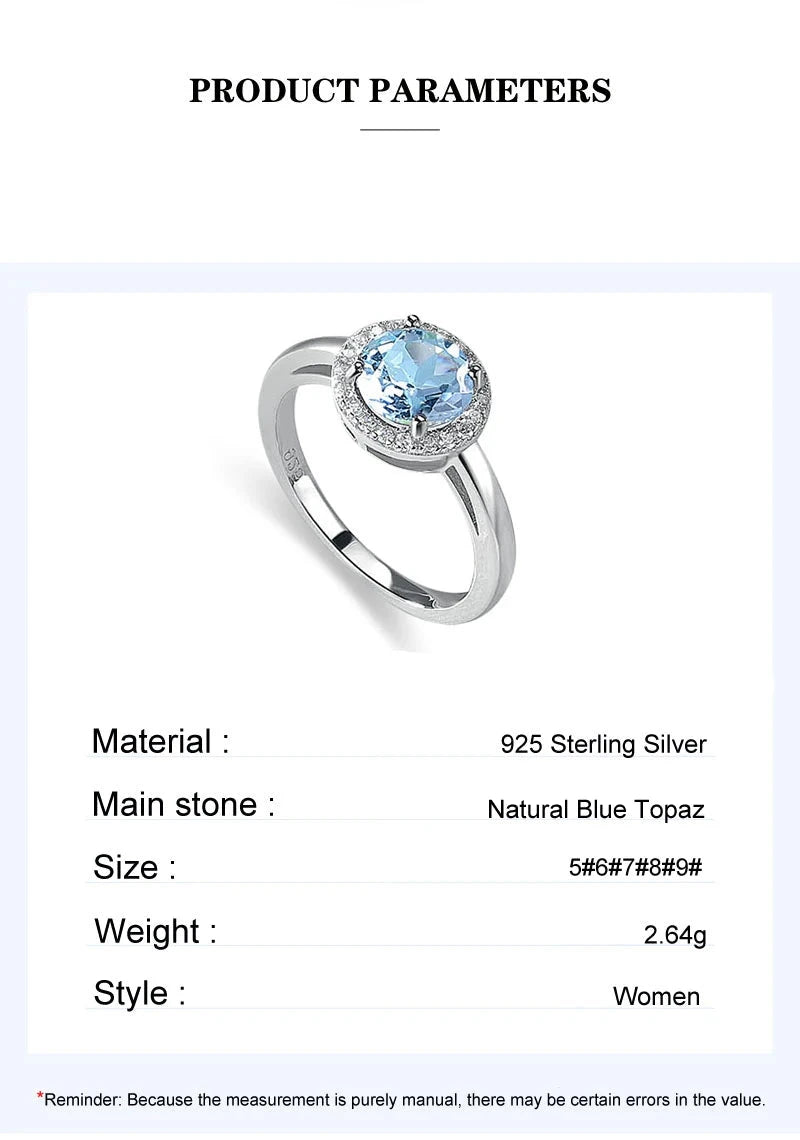 RINGS - Elegant Natural Sky Blue Topaz, .925 Sterling Silver, Vintage Gemstone.